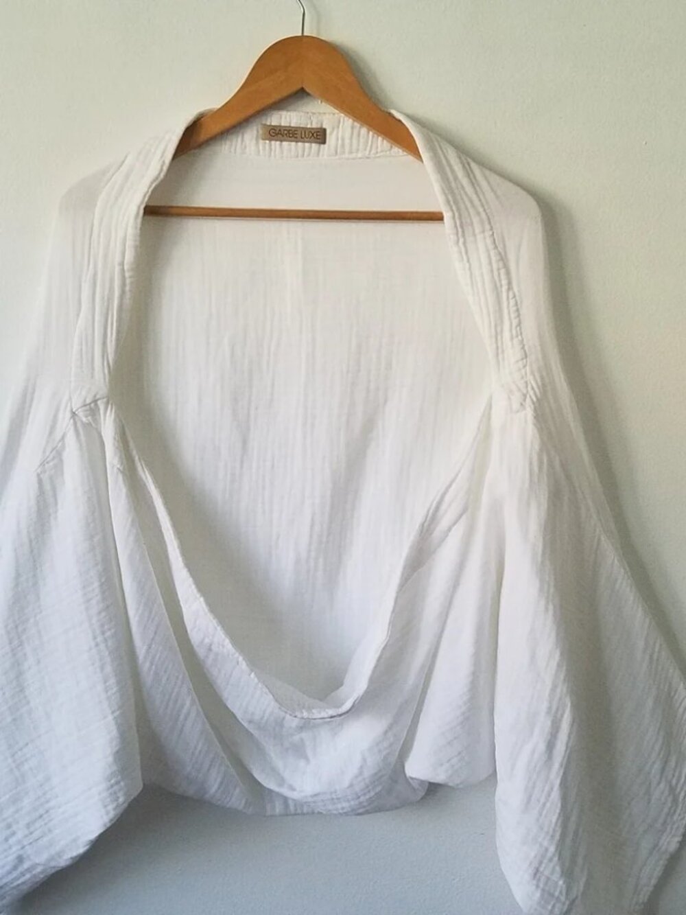 Gabe Lux White Draped Open-Front Women’s Top
